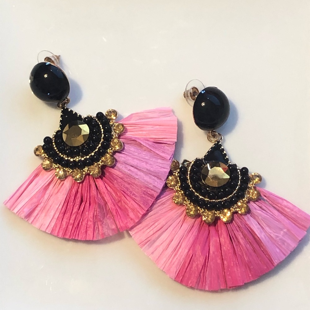 Pink raffia drop earrings
